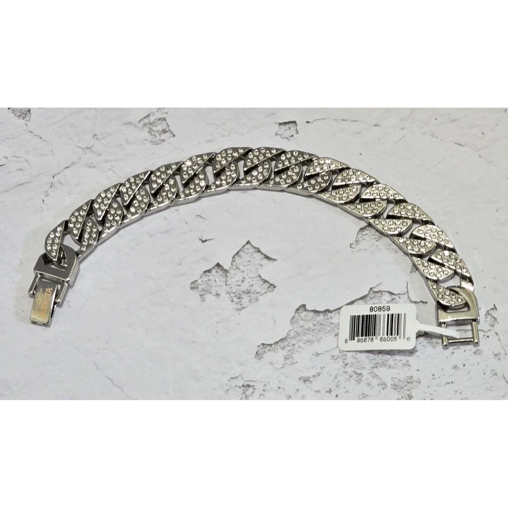 Cuban Invicta Elements Men's Iced Out Cuban Chain Bracelet Silver 80859 New